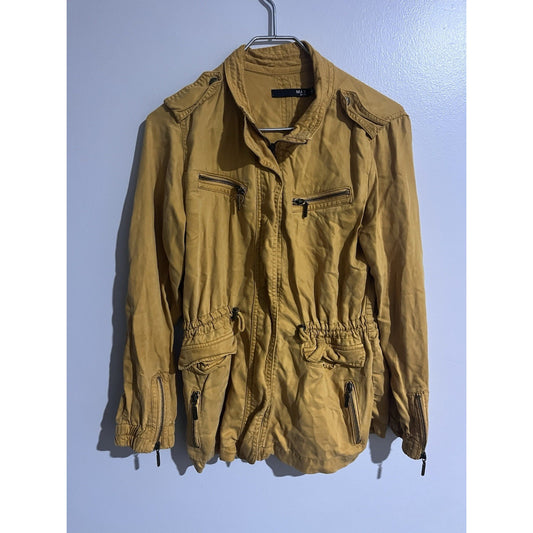 Max Jeans Women’s Yellow Military Jacket Short Full Zip Pockets Long Sleeve S