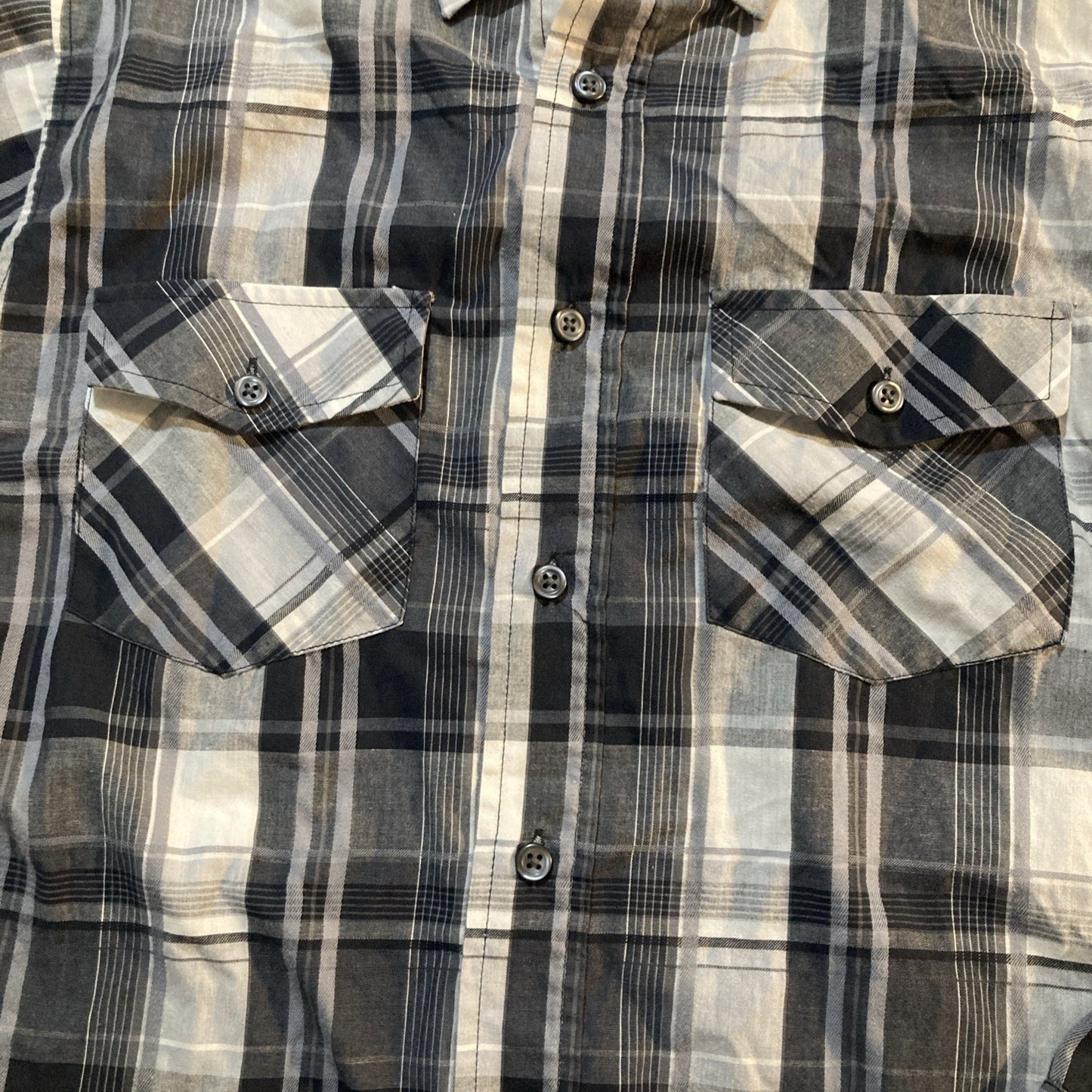 Airwalk Long Sleeve Button-Up Shirt Mens Large Blue Plaid Flap Pockets Skate Y2K