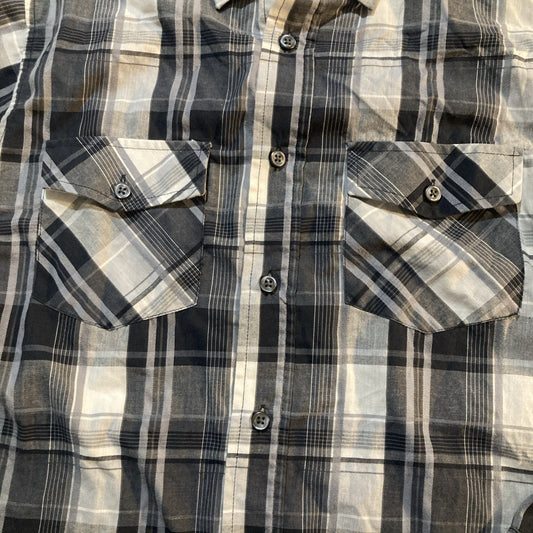 Airwalk Long Sleeve Button-Up Shirt Mens Large Blue Plaid Flap Pockets Skate Y2K