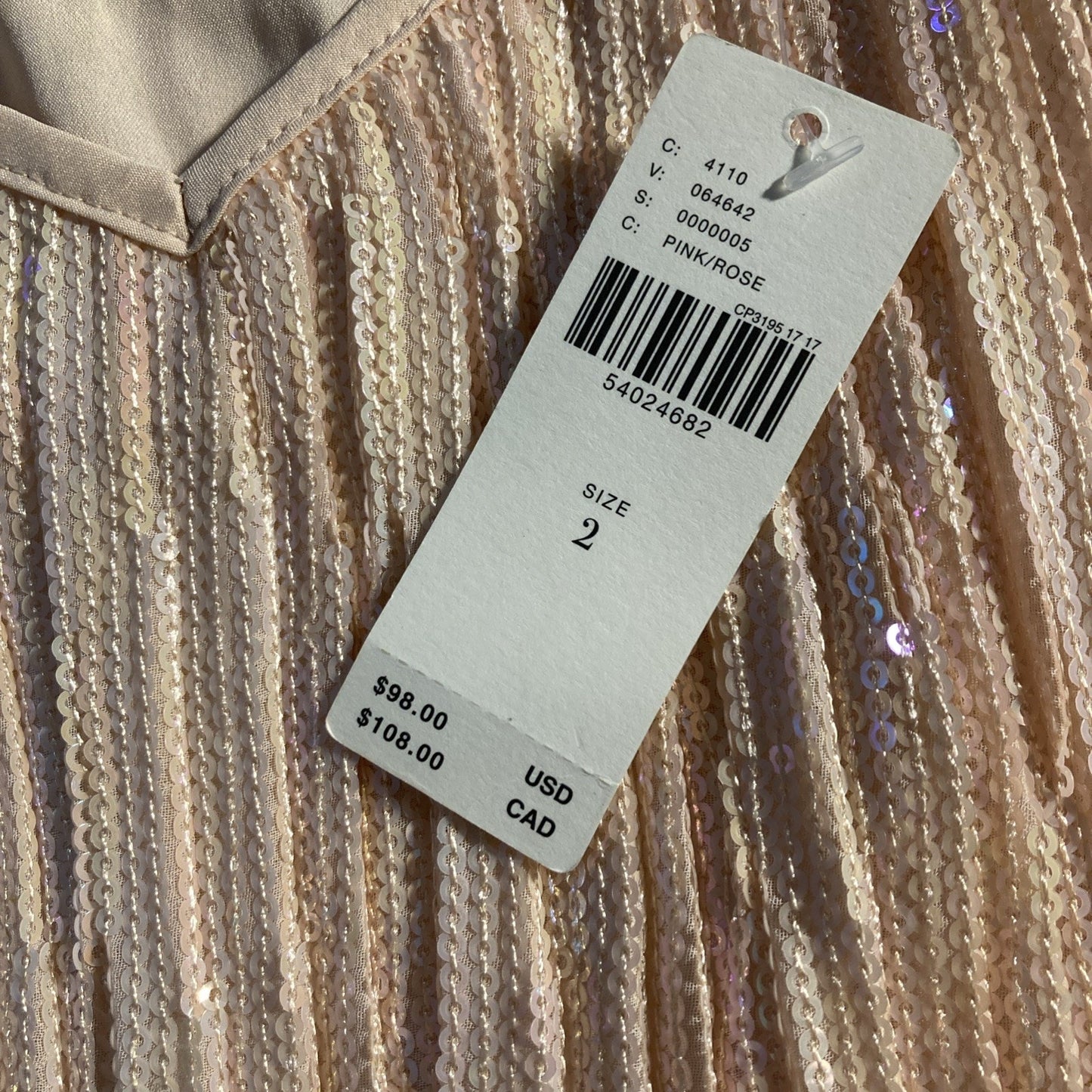 NWT Anthropologie Sz 2 Amelie Pink Rose Sequined Cami Ruffled Tank Glam Party