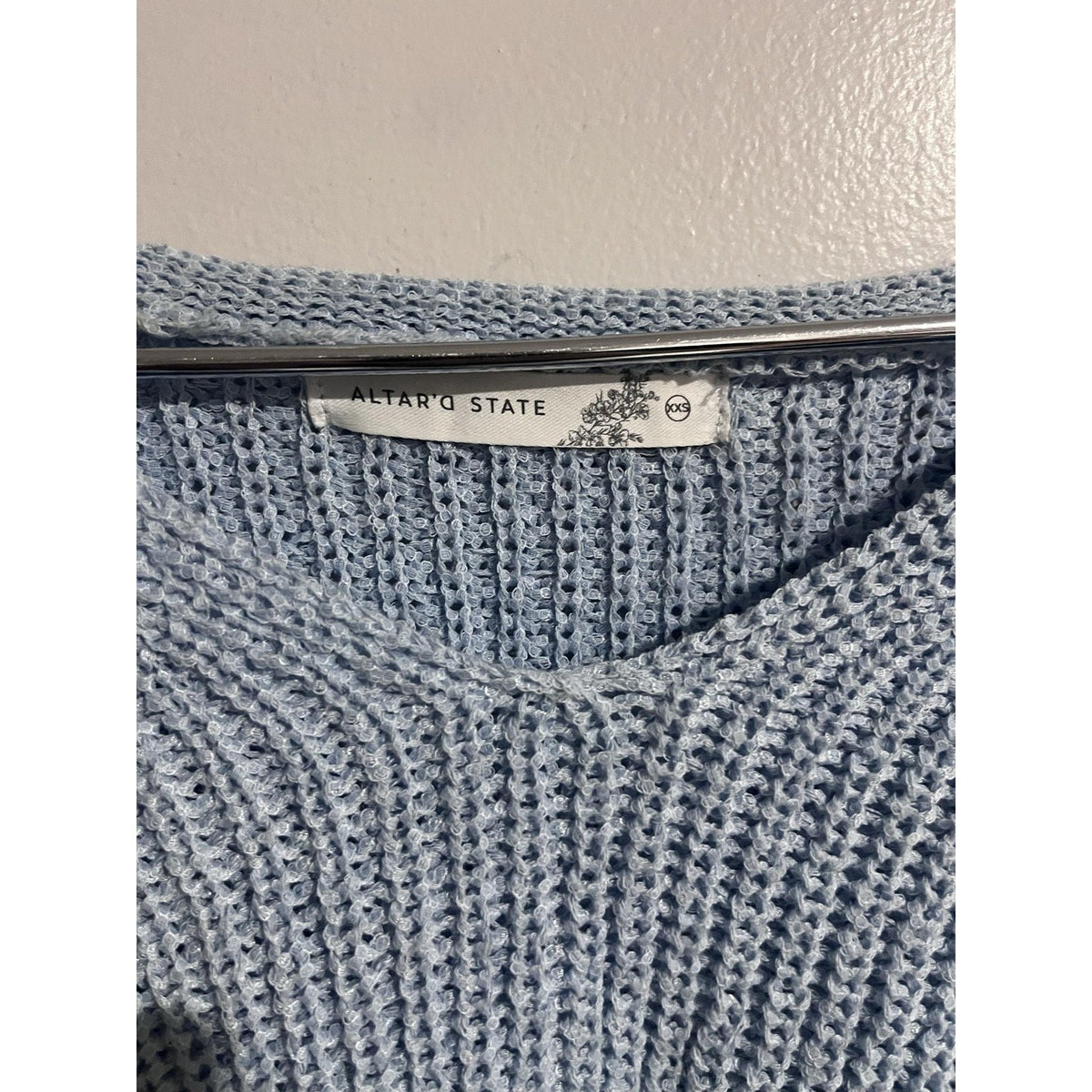 Altar'd State Sweater Womens 2XS Blue Open-Knit Lightweight Boat Neck Pullover