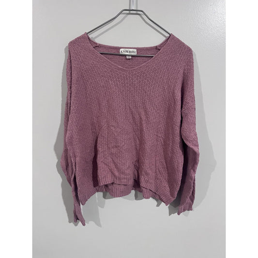 Knox Rose Sweater Womens L Pink Open-Knit V Neck Lightweight Pullover Casual