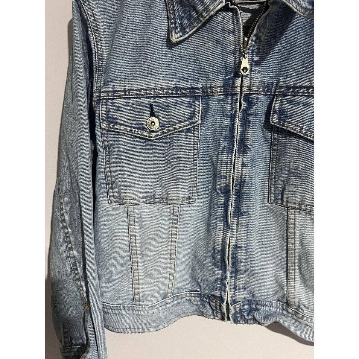 Express Bleus Jacket Womens M Blue Denim Full Zip Collared Pockets Logo