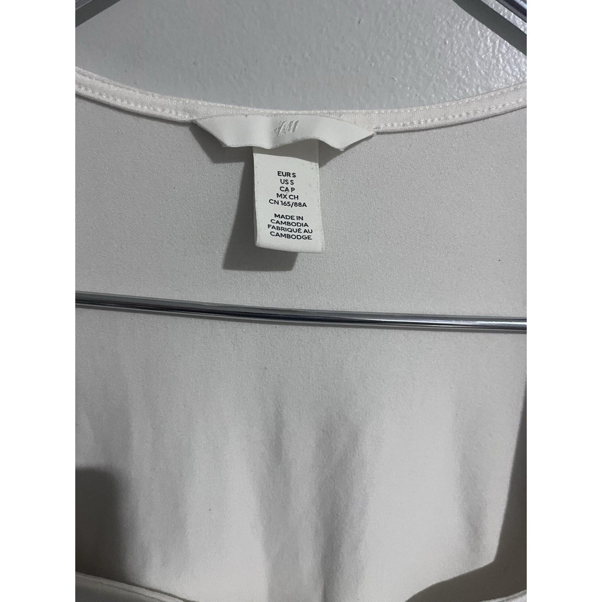 H&M T-Shirt Womens S White Square Neck Long Sleeve Slim Jersey Stretch