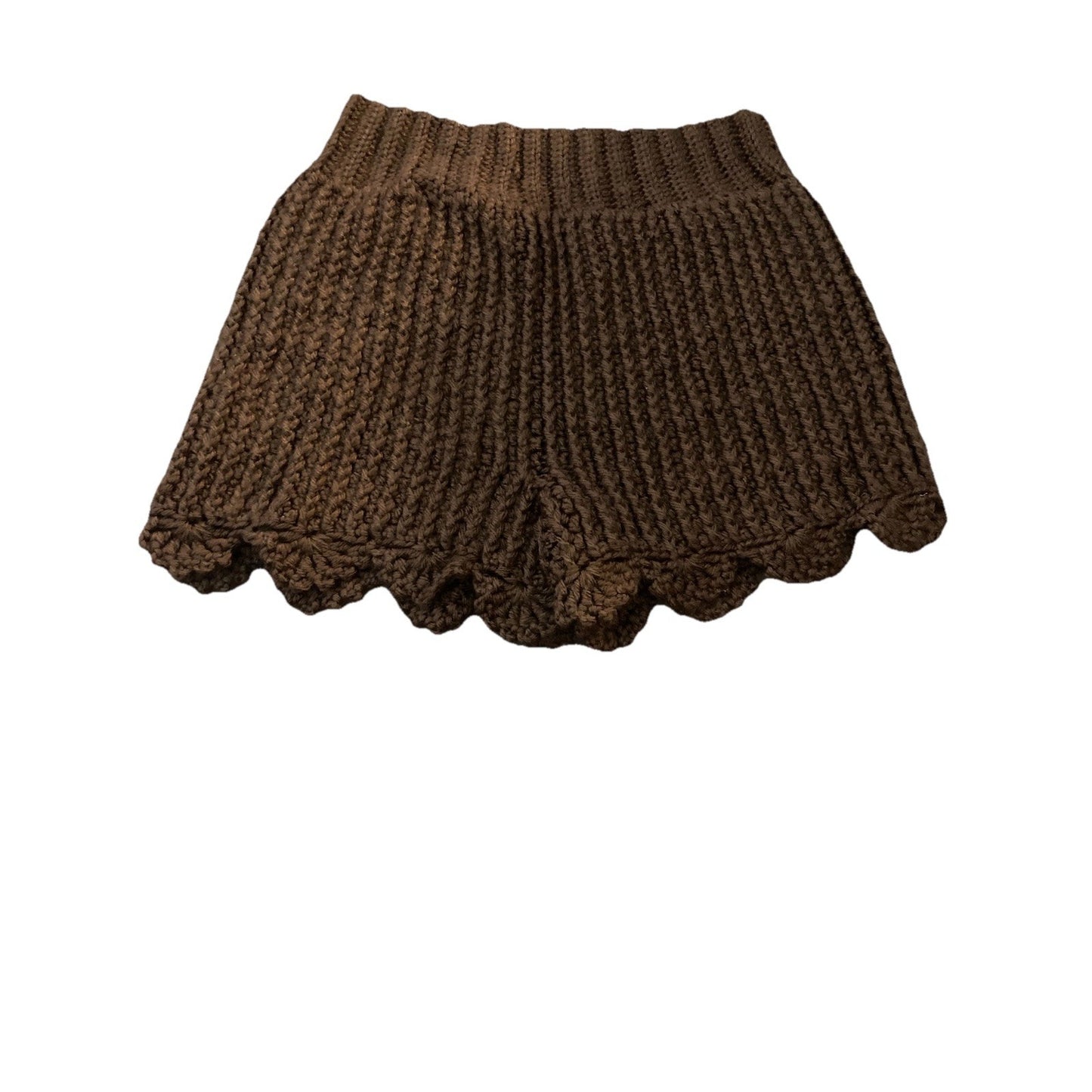 Cozy Coastal Bohemian Preppy Brown Crochet Knit Shorts 22” Waist Stretch Soft