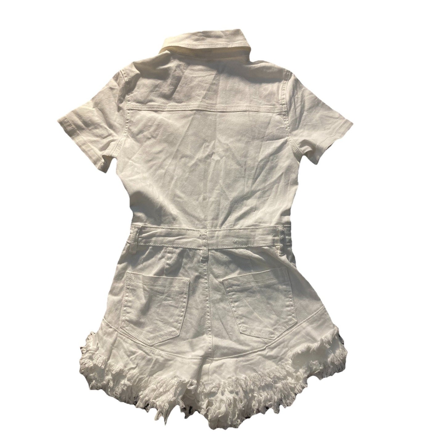 Fashion Nova Romper Women's S Short Denim Distressed Jean Ruffled Sexy Coquette