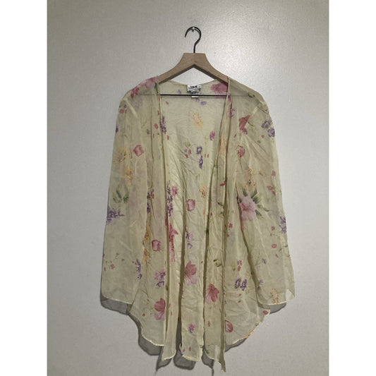 JBS Ltd Women Floral Rose Sheer Duster Cardigan Yellow Pink Plus Size 16W Sunny