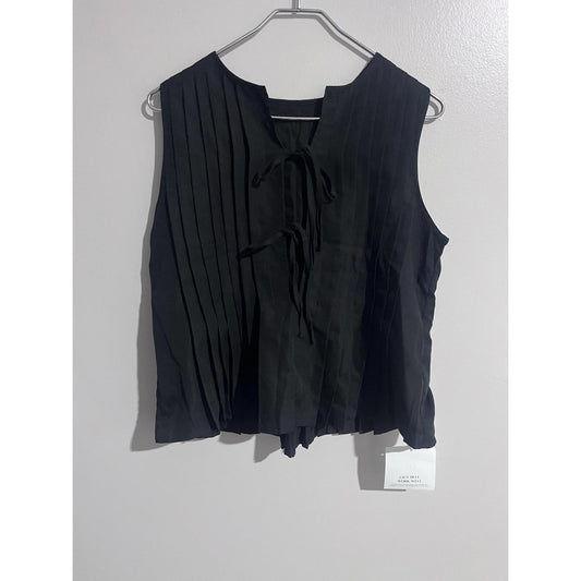 CICY BELL Blouse Womens M Black Pleated Sleeveless Tie Front Woven Summer