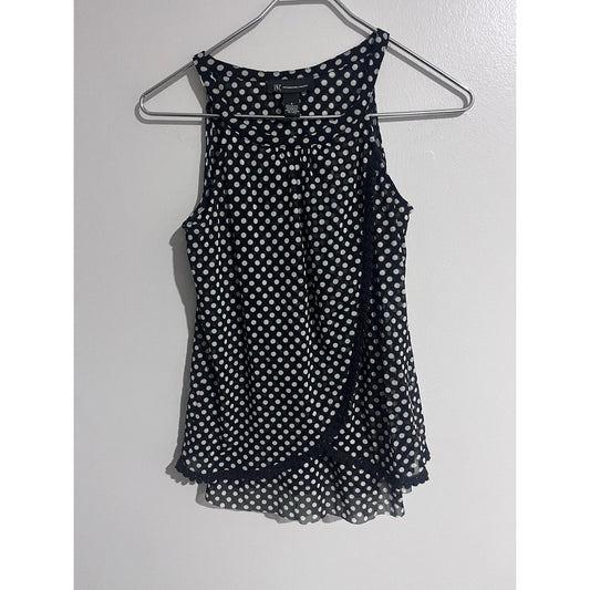 INC International Concepts Tank Womens S Black Polka Dot Sheer Ruffle Chiffon