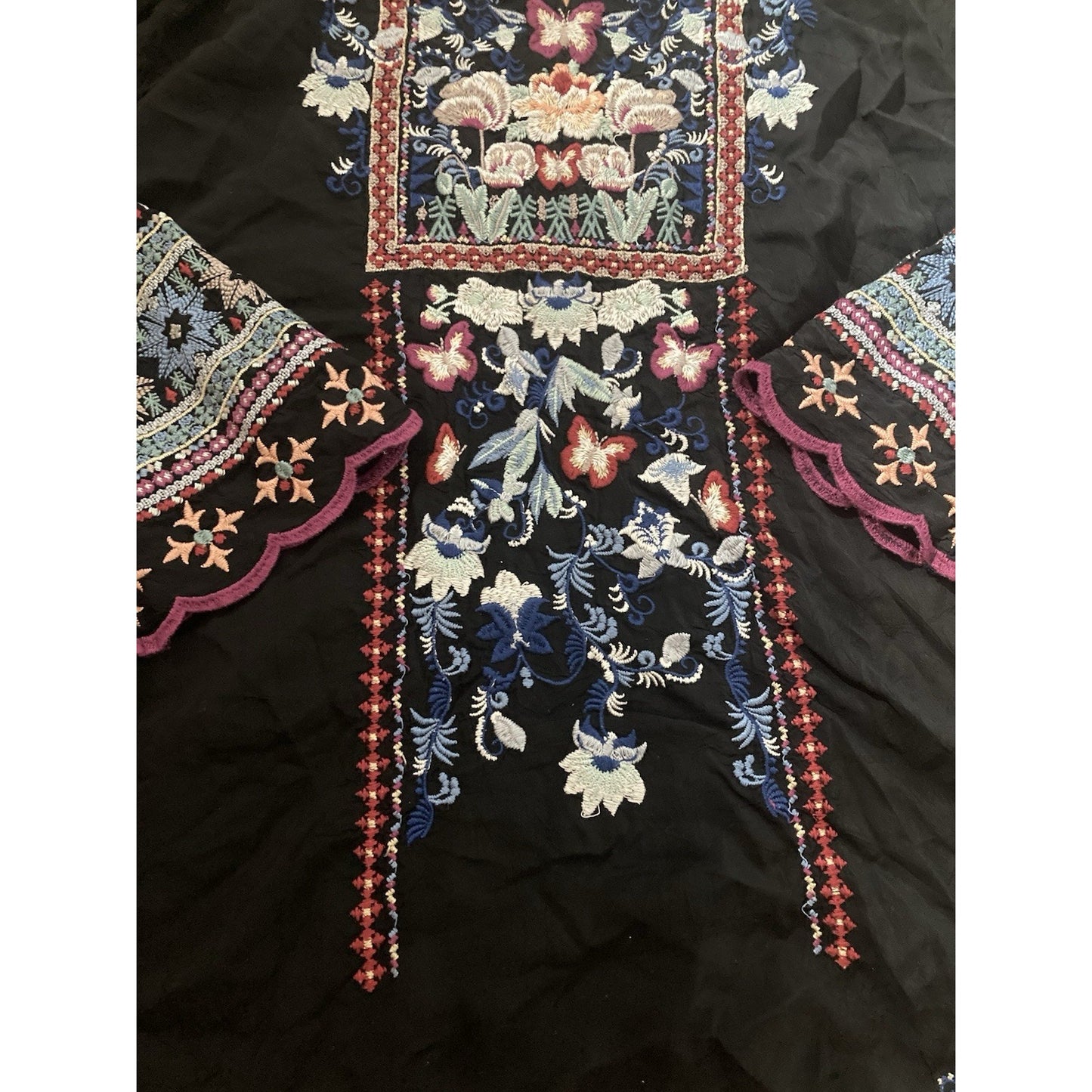 Johnny Was Flare Sleeve Embroidered Butterfly Tunic/Dress Size XS Bohemian