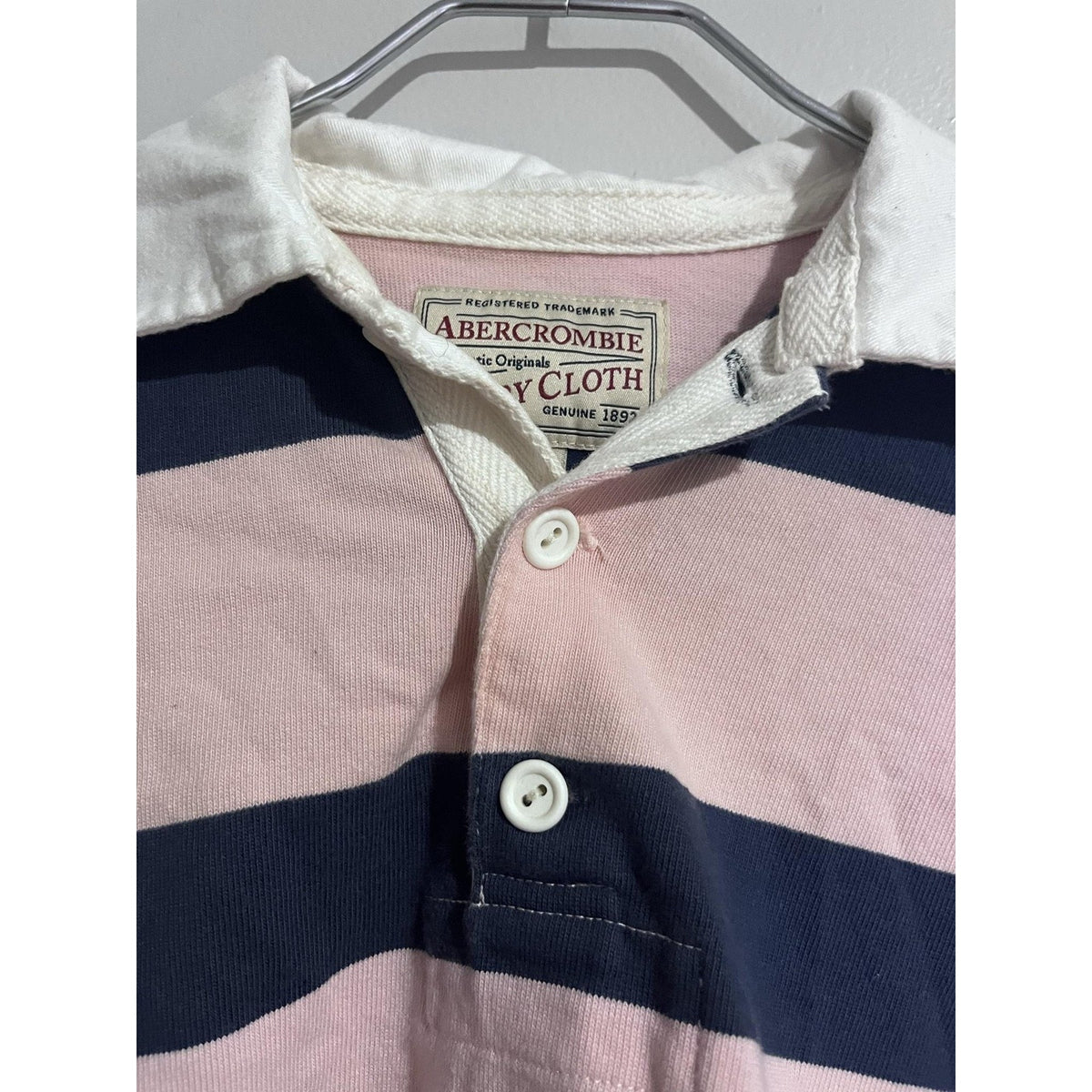 Abercrombie Polo Womens XS Pink Navy Striped Rugby Shirt Long Sleeve Jersey
