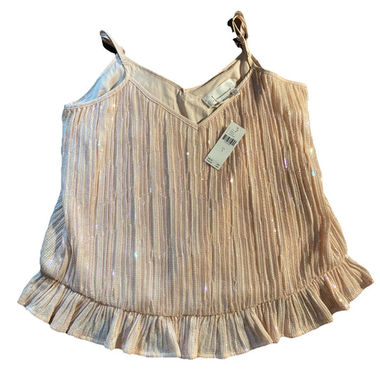NWT Anthropologie Sz 2 Amelie Pink Rose Sequined Cami Ruffled Tank Glam Party