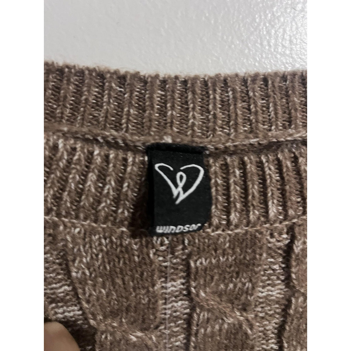 Windsor Sweater Womens S Brown Cable-Knit Cropped Strap Pullover Tie Waist