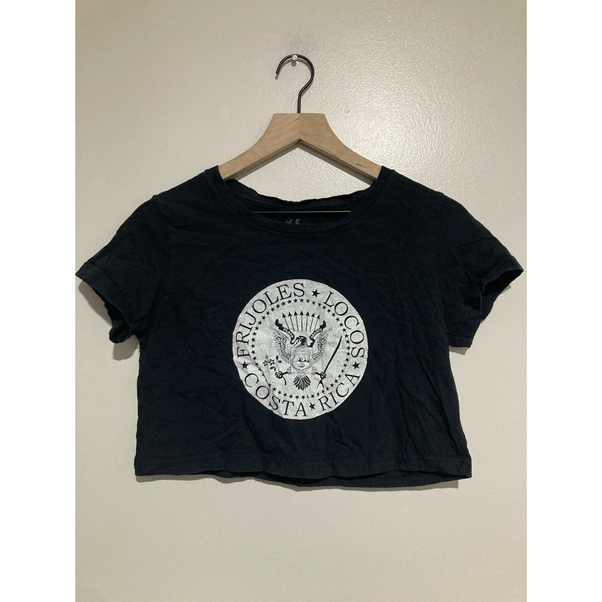 Frijoles Locos Surf Shop Costa Rica Crop Top Size XS Black Logo Graphic
