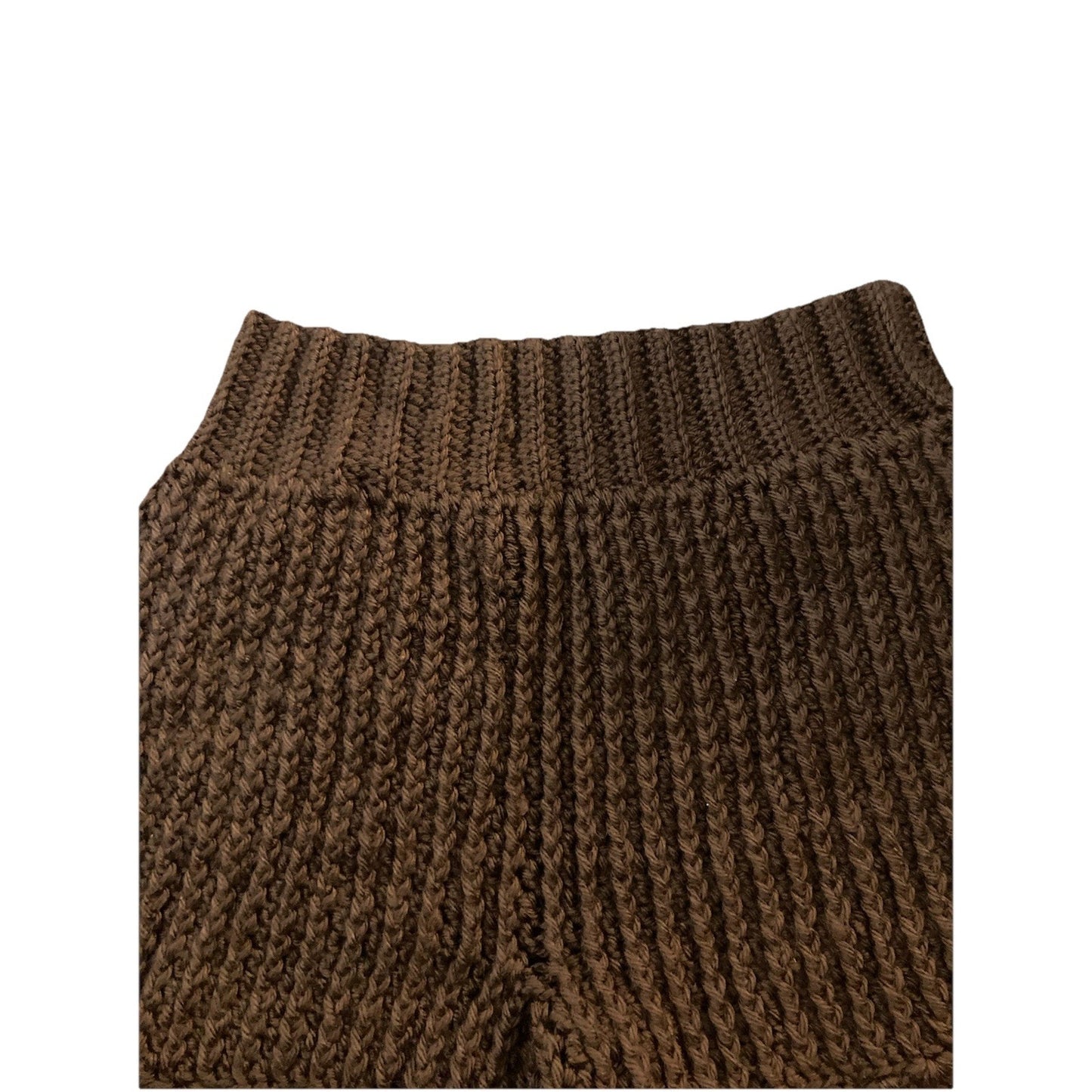 Cozy Coastal Bohemian Preppy Brown Crochet Knit Shorts 22” Waist Stretch Soft