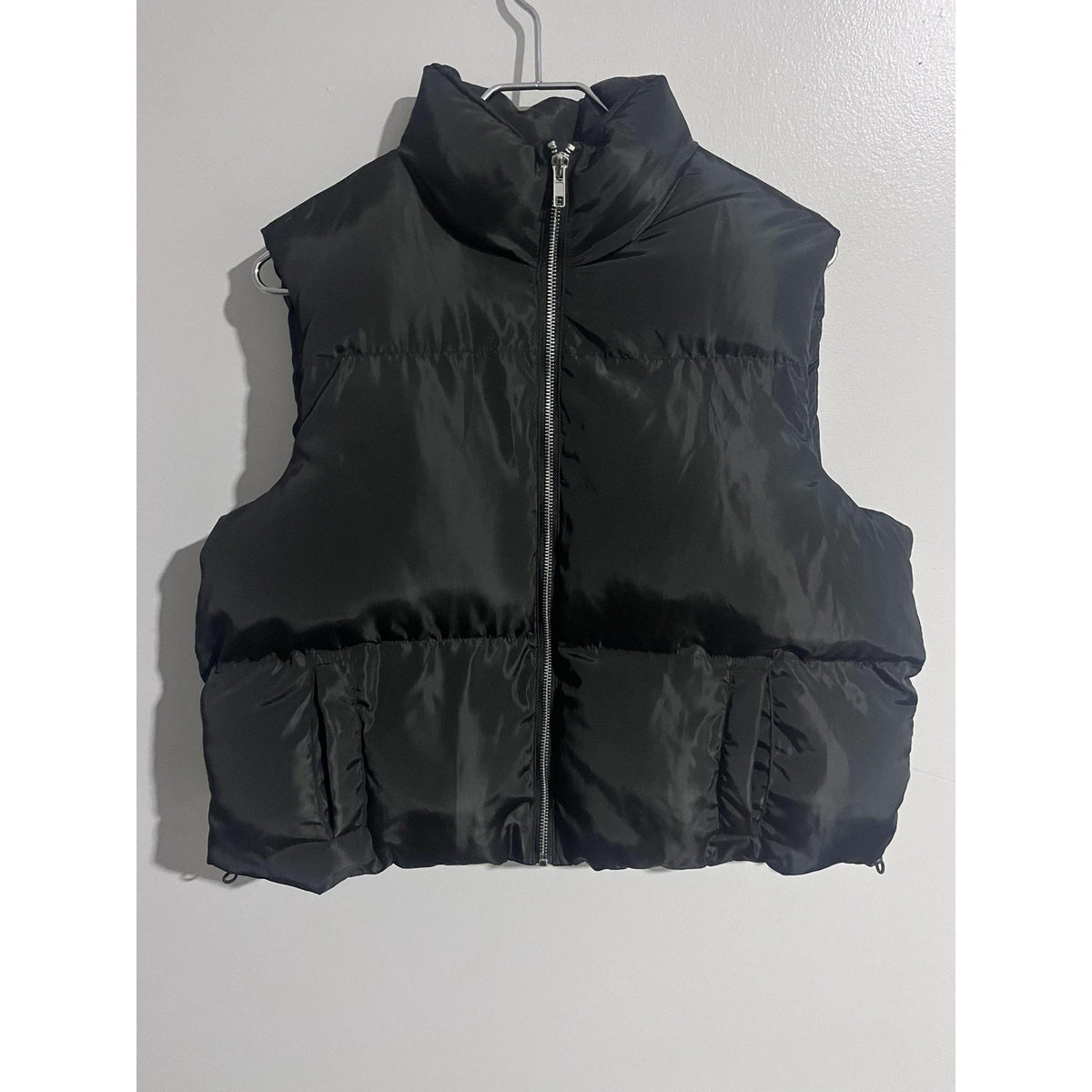 Charlotte Russe Vest Womens L Black Puffer Insulated Full Zip Pockets Taffeta