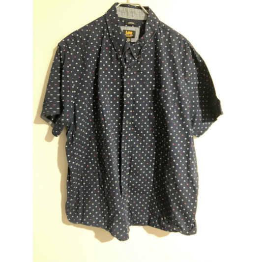 Lee Premium Select Men's Blue Patterned Short Sleeve Button Down Shirt, Size XXL