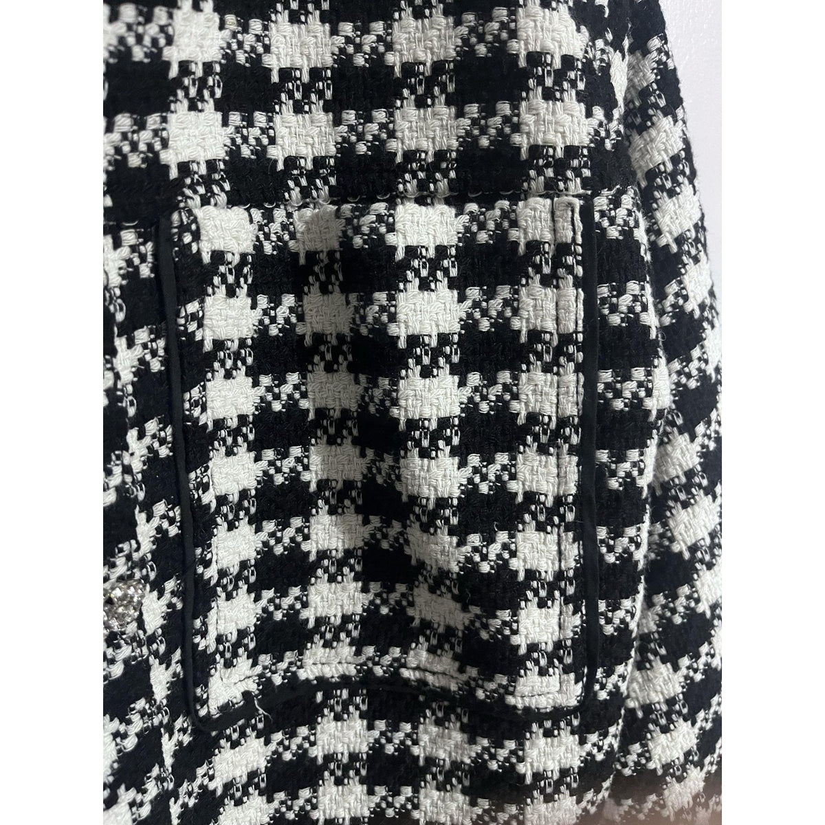 ZARA Jacket Womens S Black Tweed Check Rhinestone Button Collared Pockets