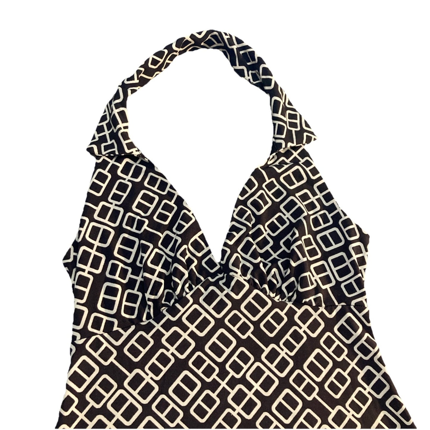 Y2K Rue 21 Halter Top Collared Brown And White Dress Geometric Design Size XS