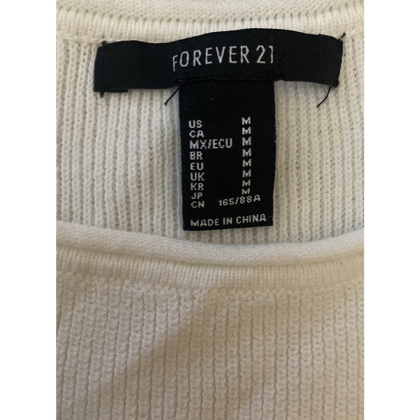 Forever 21 White Ribbed Knit Cropped Tank Top Scoop Neck Wide Strap M