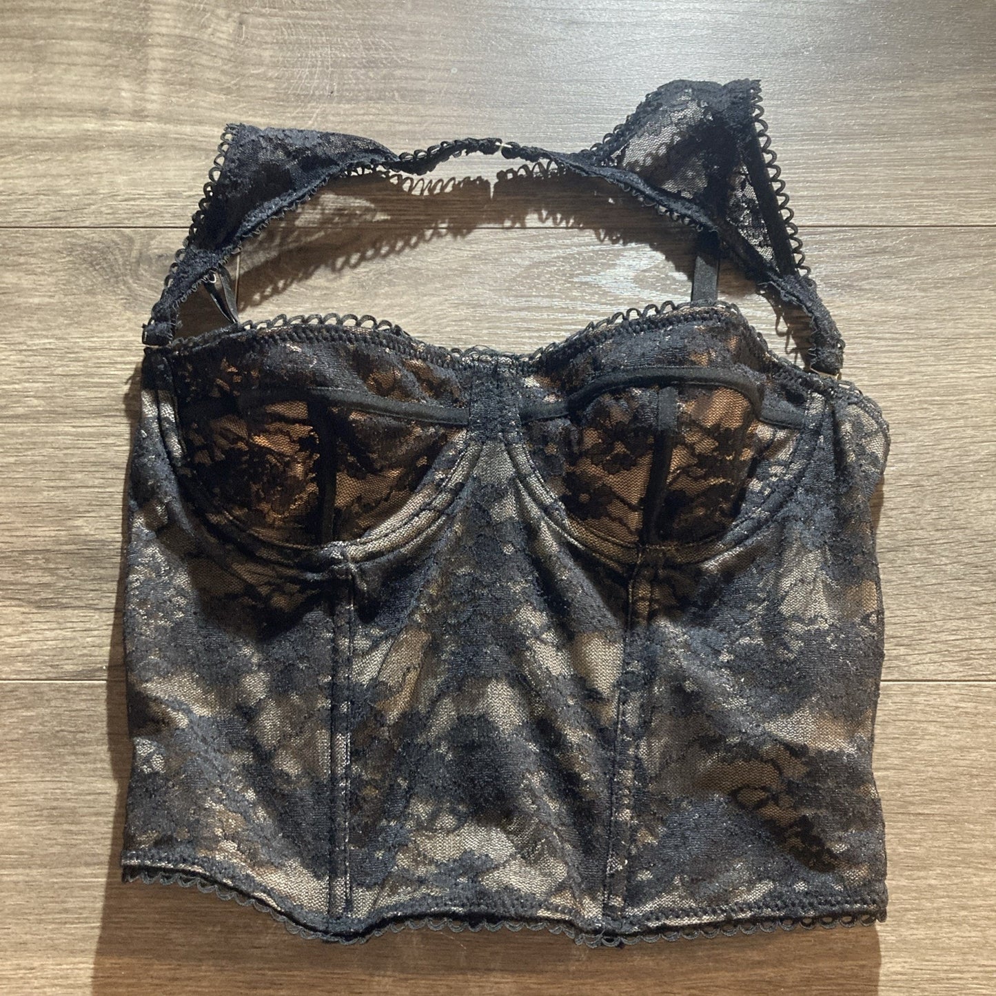Lace Overlay Bralette Small Size 4 With Lace Accents Boned Corset Woman’s SHEIN