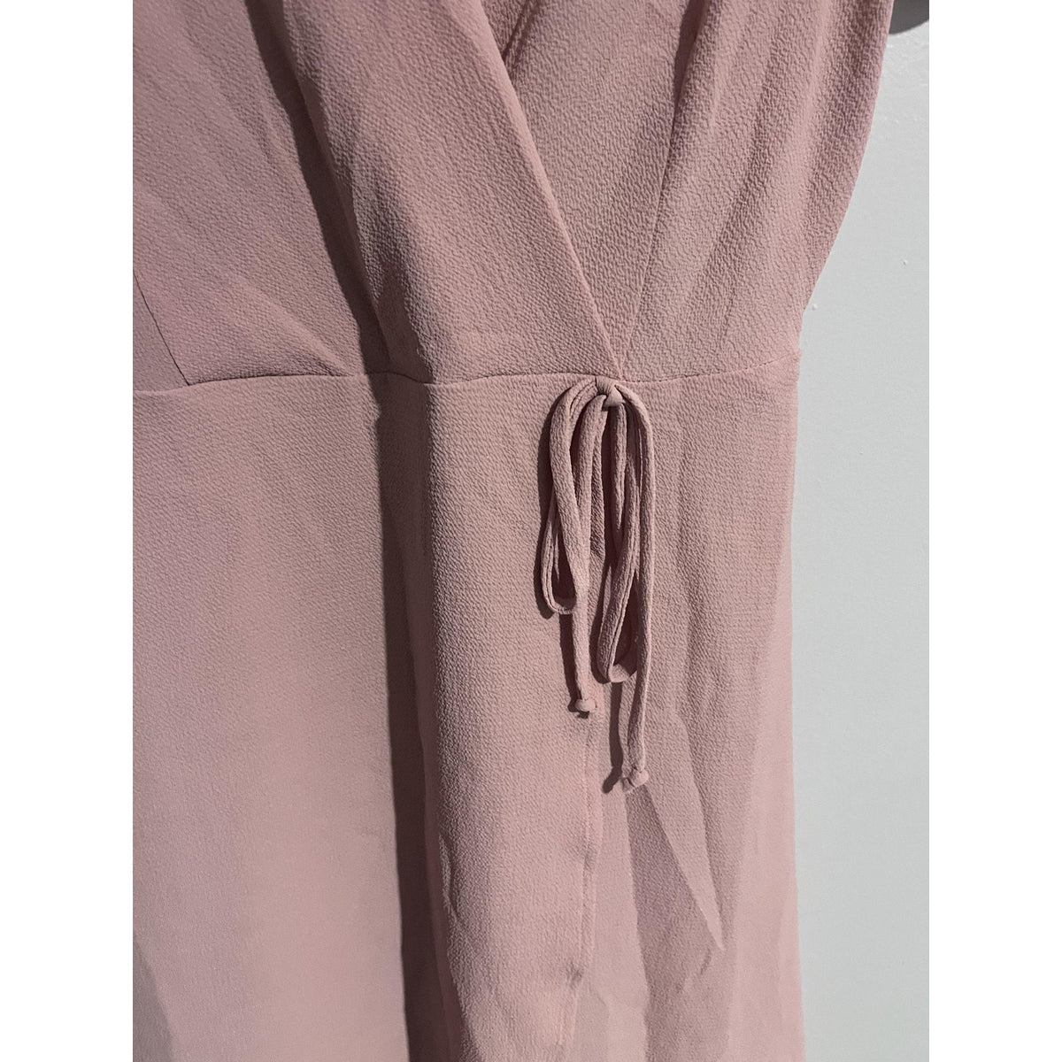 Monteau Dress Womens S Pink Wrap Short V-Neck Flutter Sleeve Tie Belted