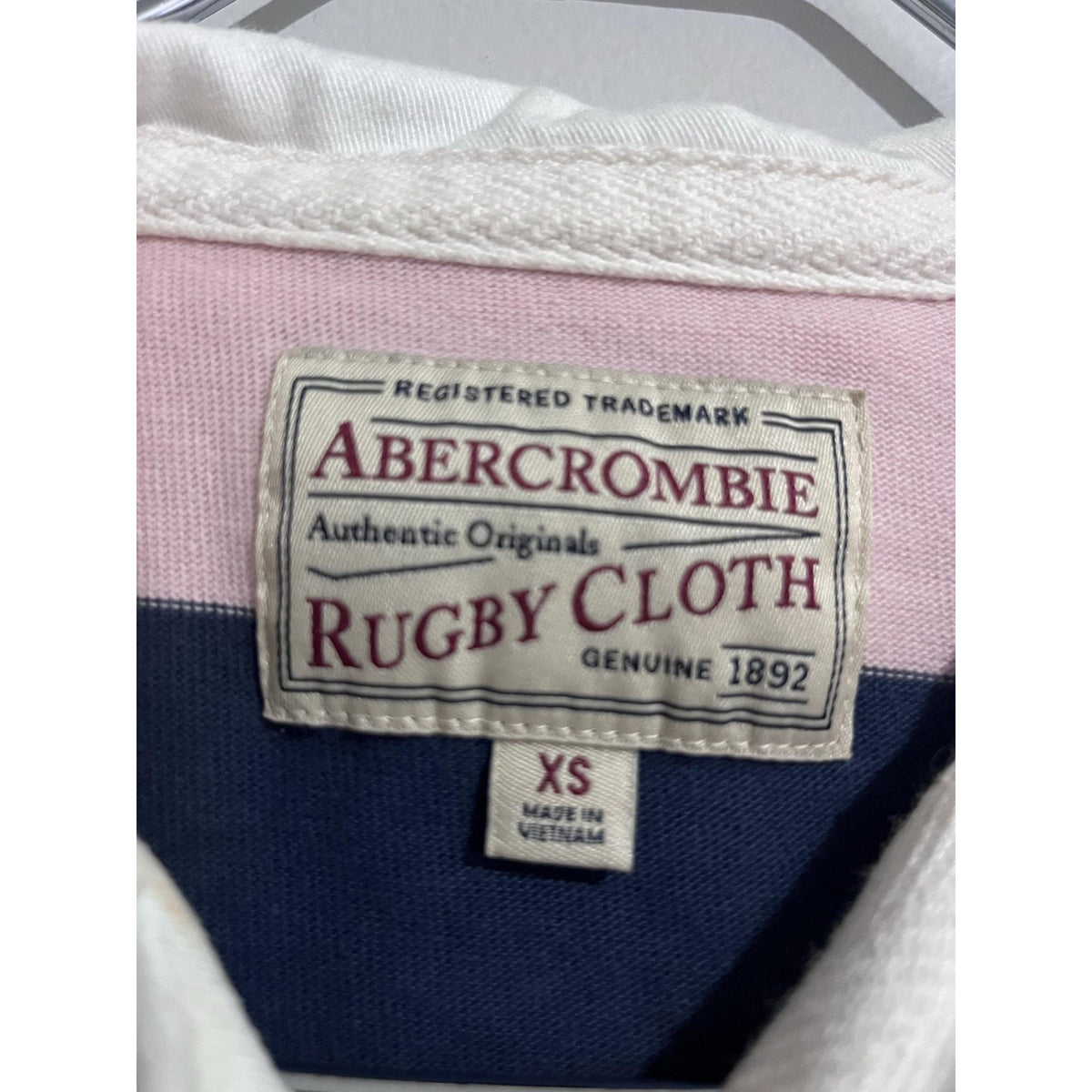 Abercrombie Polo Womens XS Pink Navy Striped Rugby Shirt Long Sleeve Jersey