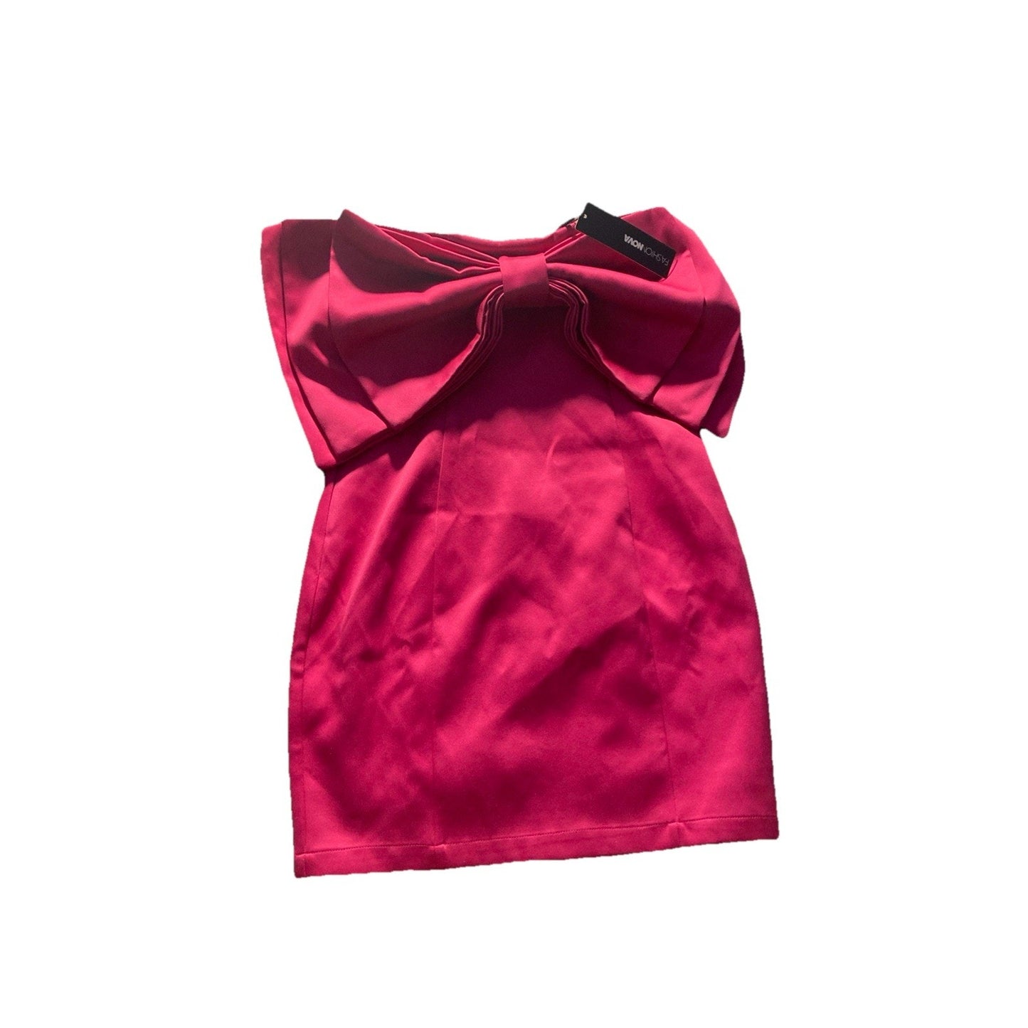 NWT Fashion Nova Bodice Bow Strapless Dress Zip Sz Small Lipstick Hot Pink