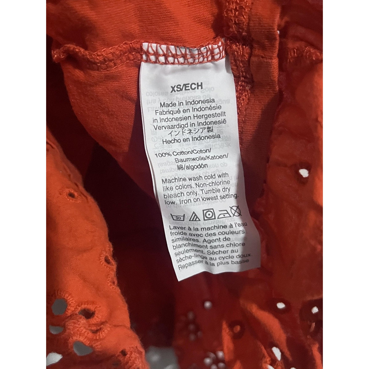 J.CREW Tank Sleeveless Womens XS Orange Ruffle Eyelet Hem Crew Neck 100% Cotton