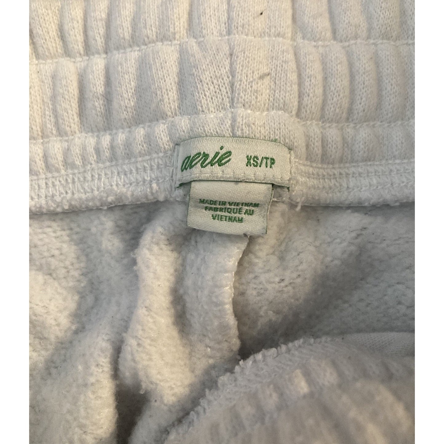 Aerie Womens XS White Cream Fleece Jogger Sweatpants with Zipper Pockets
