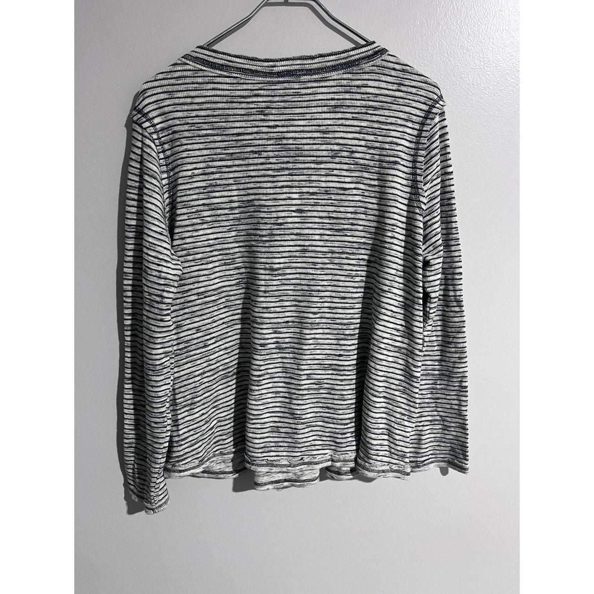 Sundance T-Shirt Womens PXL White Striped Henley Long Sleeve Lightweight