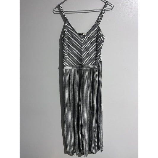 Eyeshadows Jumpsuit Womens L Black Striped Sleeveless V-Neck Pockets Casual