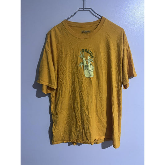DRAVUS Shirt Mens XL Gold Short Sleeve Graphic Crew Neck Cotton Tagless
