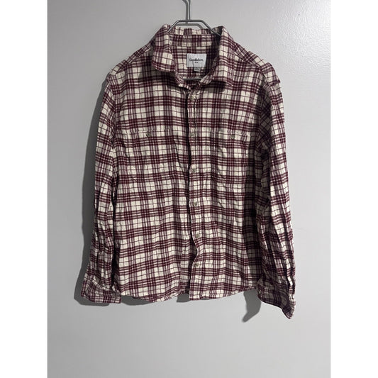 Goodfellow & Co Shirt Mens L White Plaid Flannel Long Sleeve Button-Up Pocket