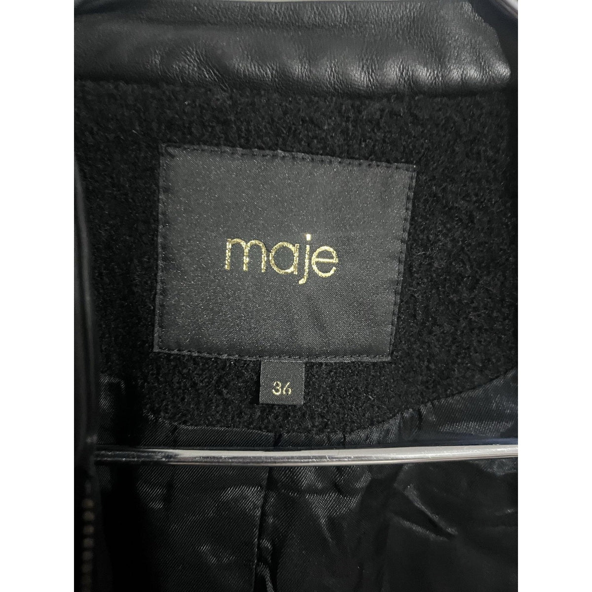 Maje Jacket Womens 36 Black Tweed Wool Full Zip Lined Pockets Slim Fit