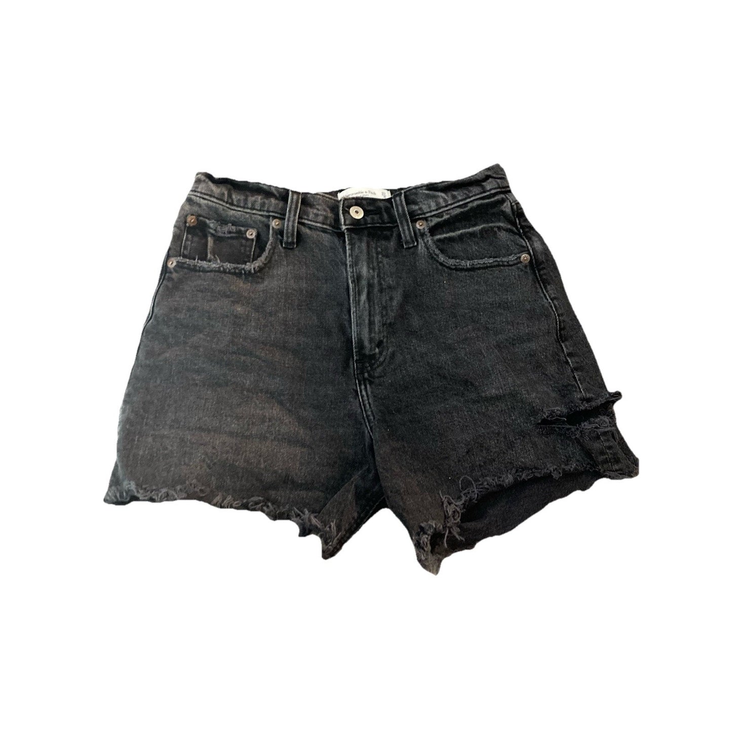 Abercrombie & Fitch The Dad Short High Rise Distressed Black Wash sz 27/4
