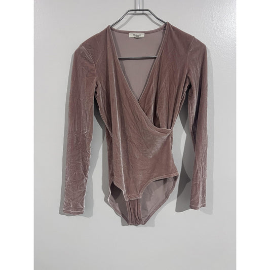 Madewell Bodysuit Womens 2XS Pink Velvet One Piece High Leg Plunge Lined Stretch