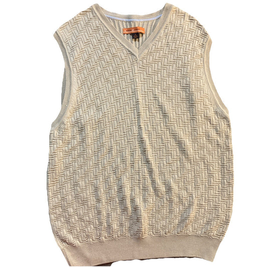 Sette Ponti Men's Size Medium Beige 100% Cotton Sweater Vest Knit Old Money