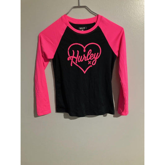 Hurley Rash Guard Girls 7-8 Years Black Pink Long Sleeve UV-Protection Swim