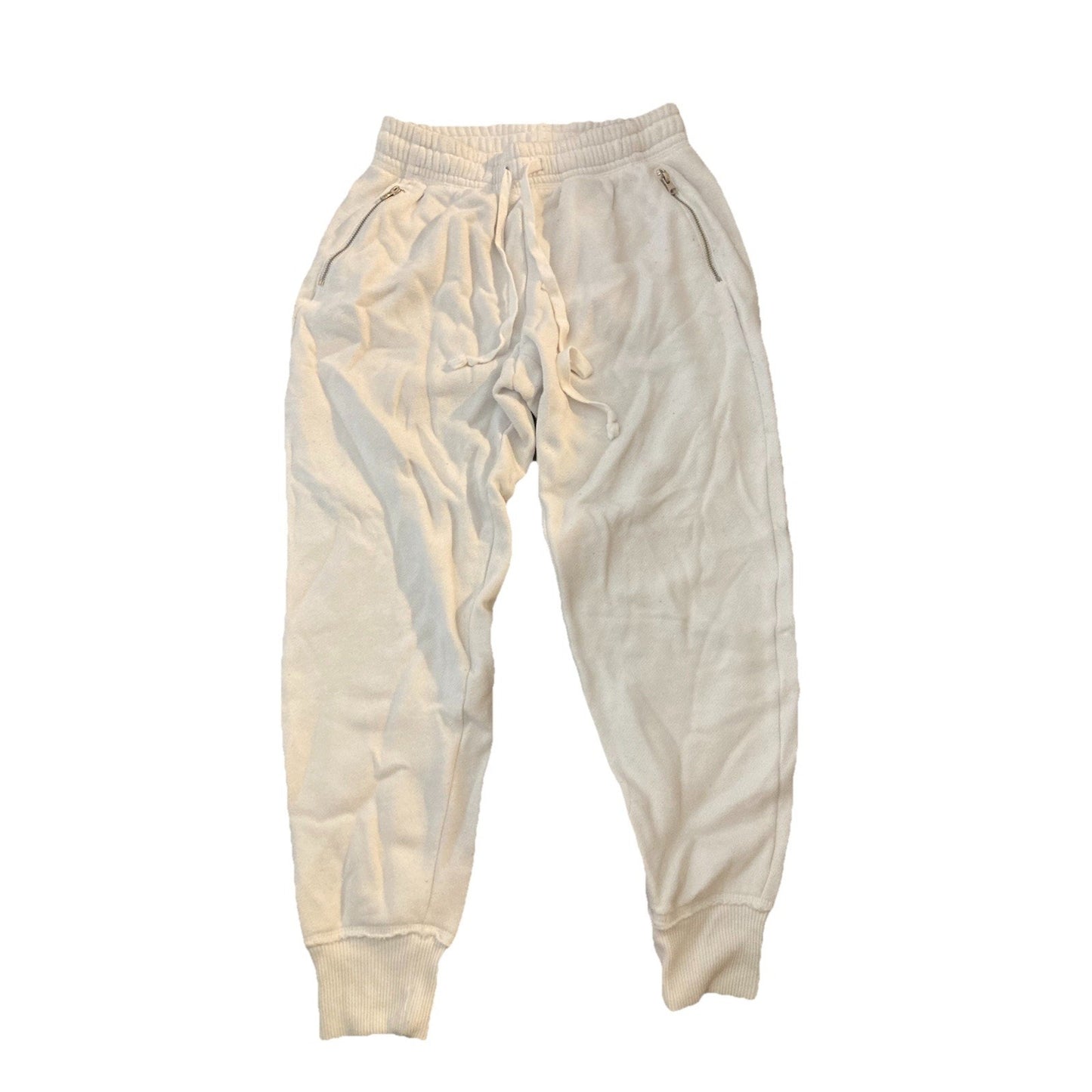 Aerie Womens XS White Cream Fleece Jogger Sweatpants with Zipper Pockets