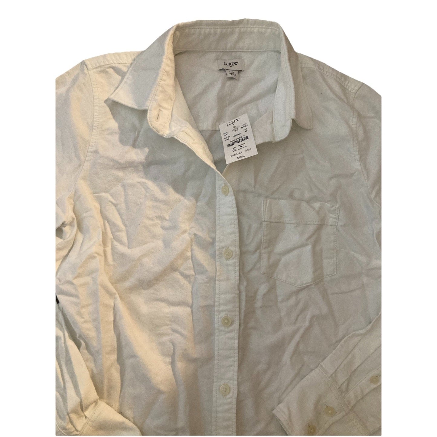 NWT J Crew Womens Shirt Size XS Button-Down White 100% Cotton Long Sleeve Solid