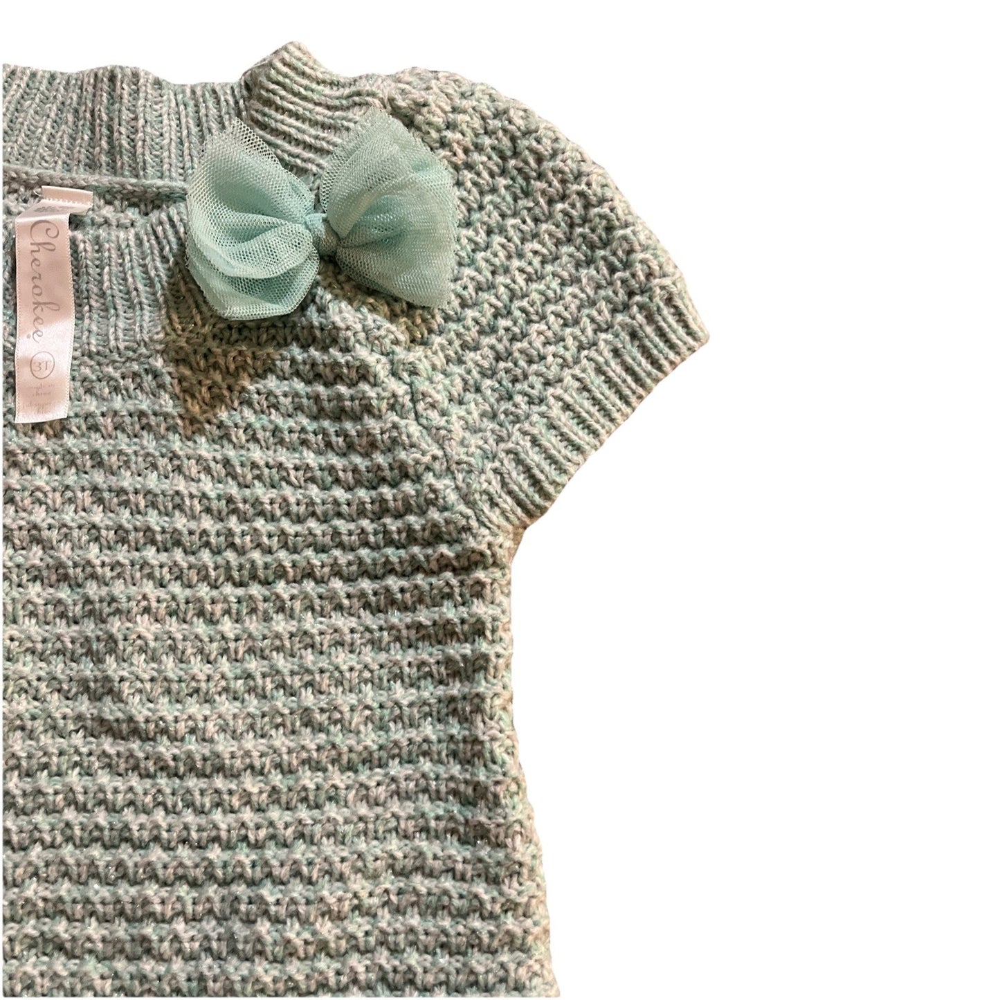 Cherokee Dress Cable Knit Short Sleeve Toddler Girls 3T Sparkly Green NWT