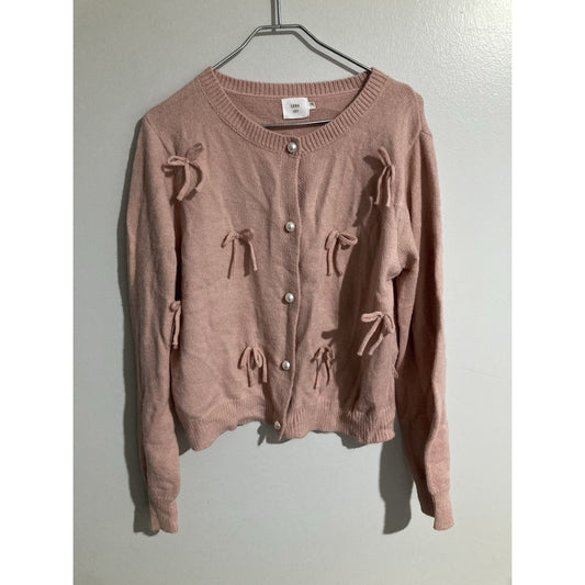 Luna Ivy Anthropologie Cardigan Sweater Women's Large Ivory Button Bow Knit