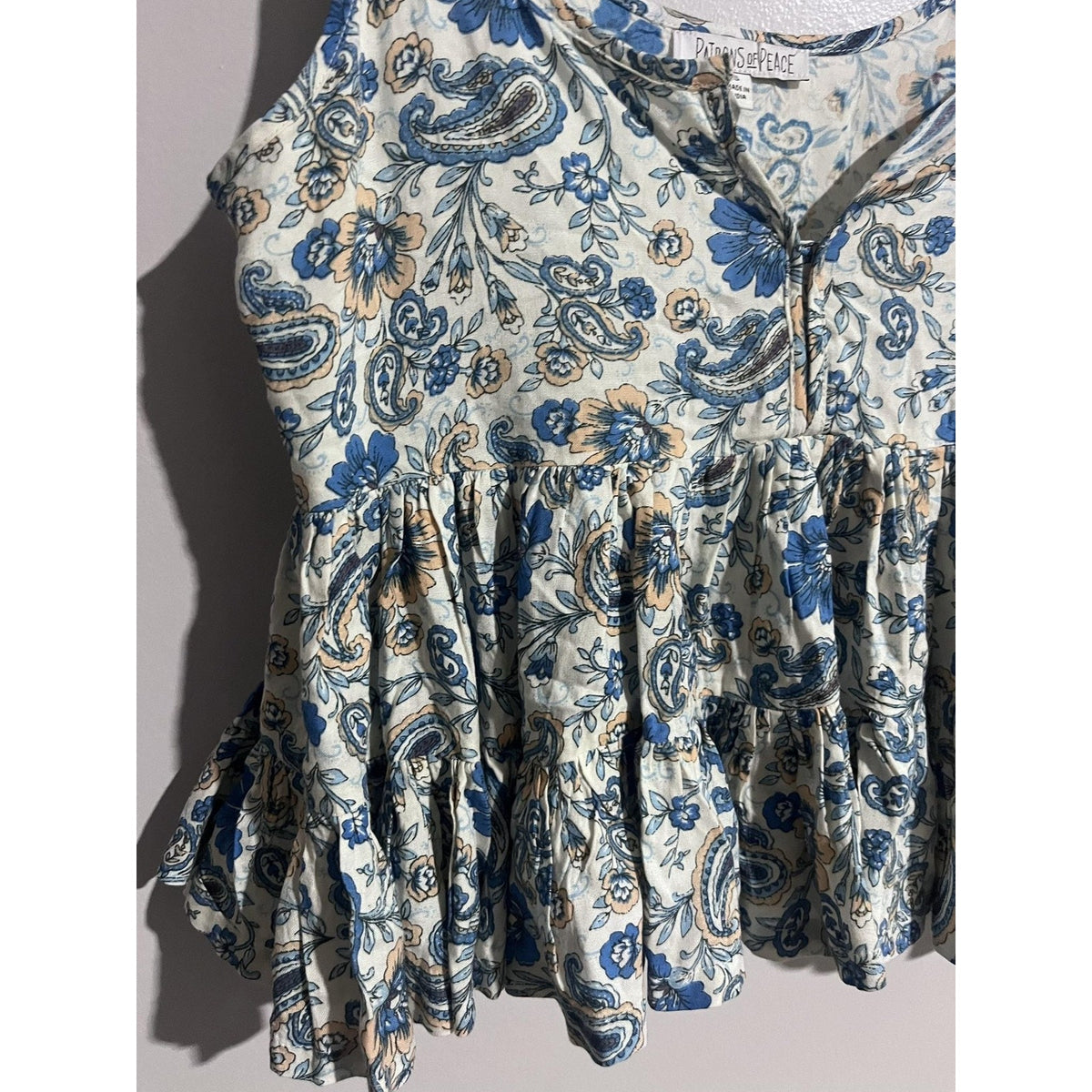 Patrons Of Peace Tank Womens S Blue Camisole Floral Ruffle Lightweight