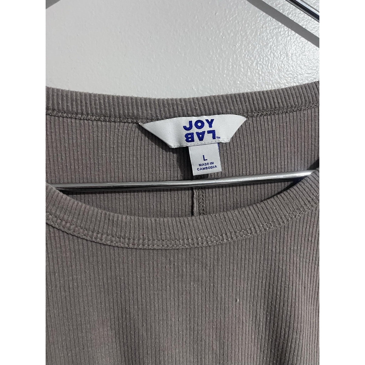 JoyLab Shirt Womens L Gray Ribbed Long Sleeve Stretch Drawstring Hem Jersey