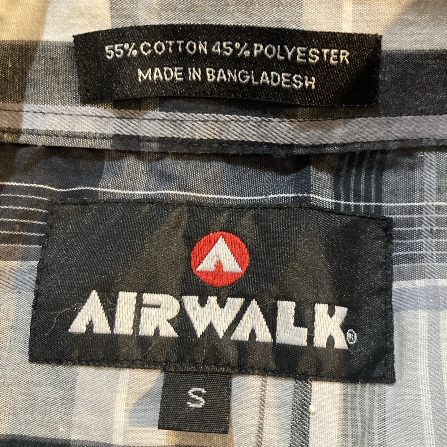 Airwalk Long Sleeve Button-Up Shirt Mens Large Blue Plaid Flap Pockets Skate Y2K