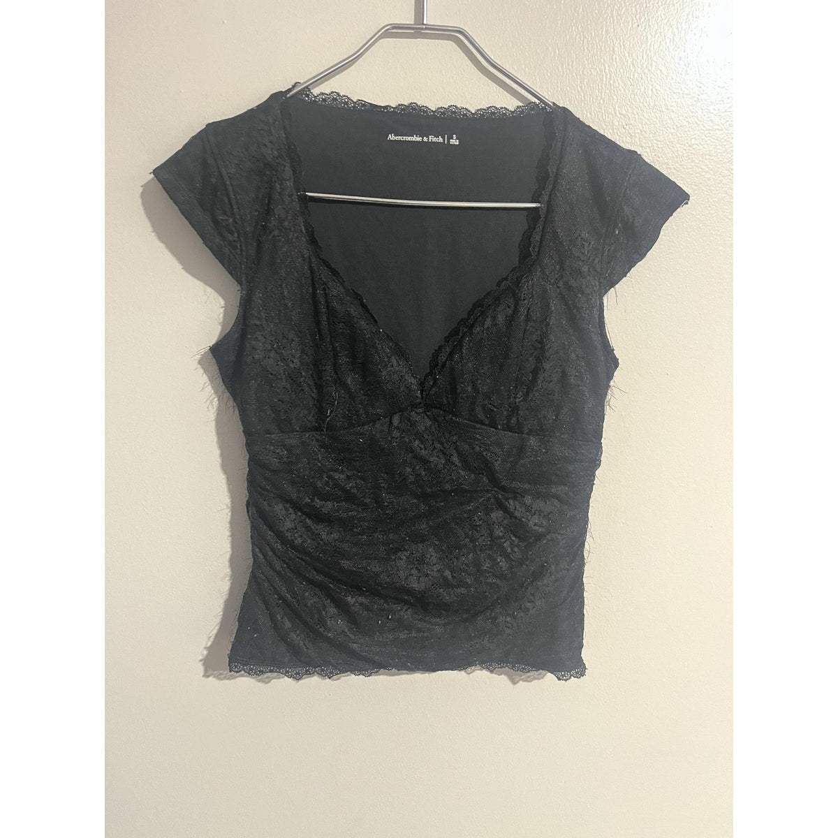 Abercrombie & Fitch Blouse Womens S Black Lace V-Neck Cap Sleeve Lined
