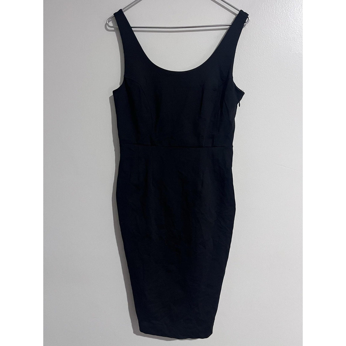 Donna Ricco New York Dress Womens L Black Sheath Midi Scoop Neck Lined Zip