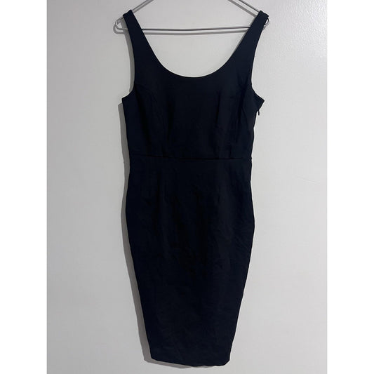 Donna Ricco New York Dress Womens L Black Sheath Midi Scoop Neck Lined Zip