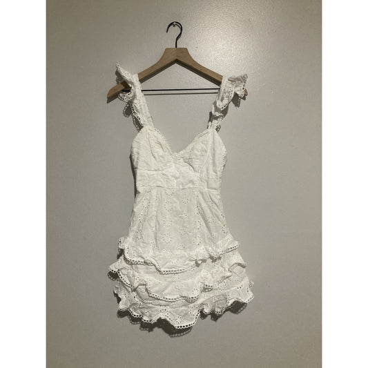 Indikah Womens Dress Size 6 XS White Eyelet Floral Sweetheart Mini Sleeveless